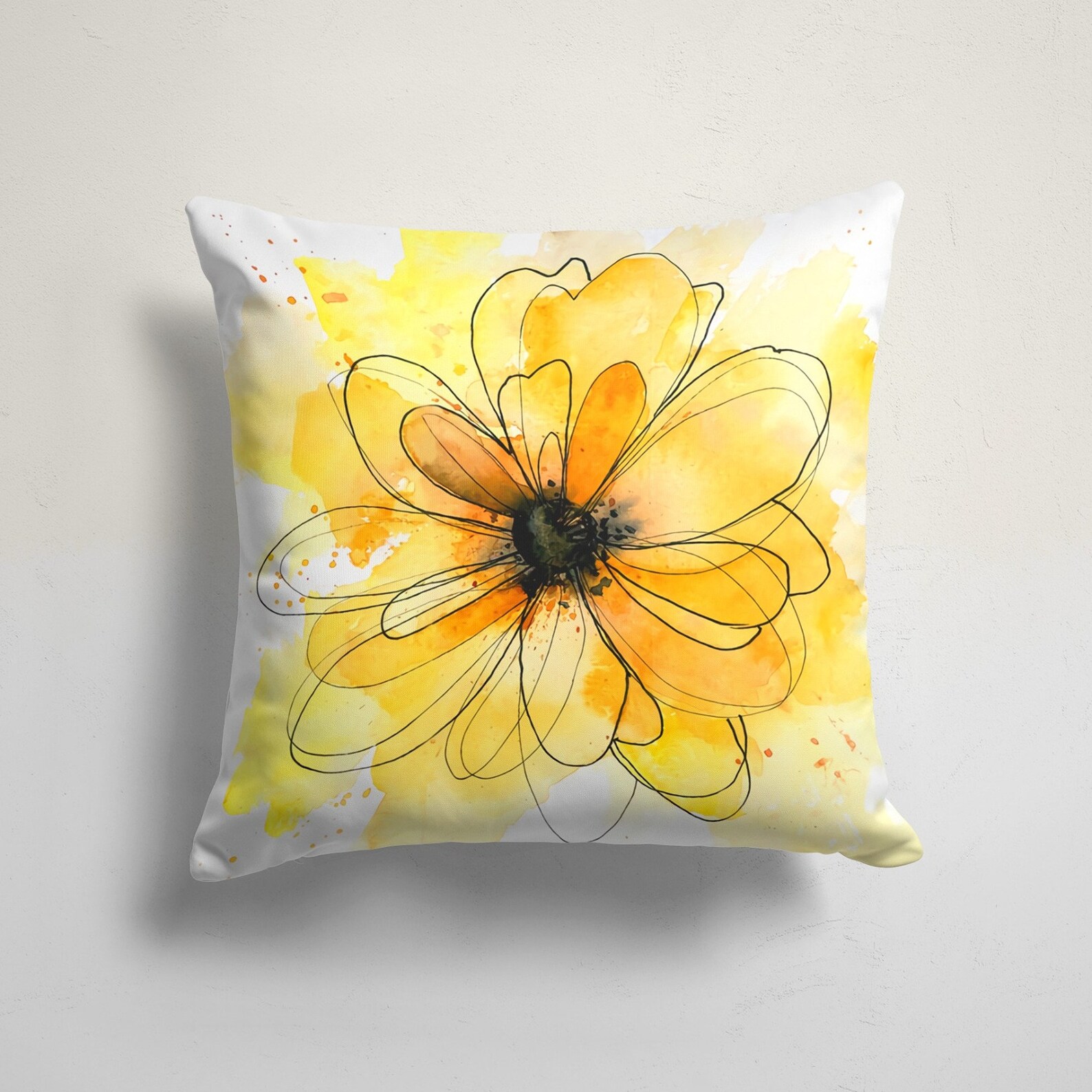 Yellow Floral Pillow Coveryellow Flower Painting Cushion Etsy