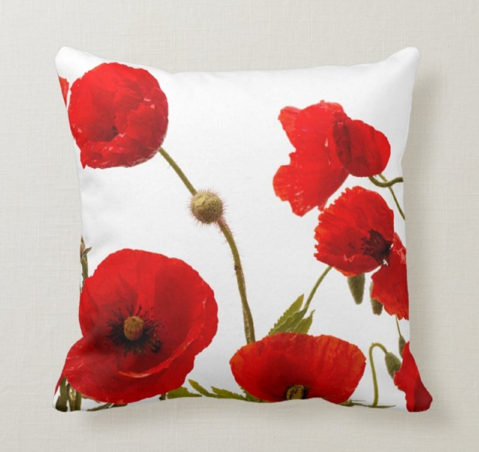 Red Poppy Pillow Coverred Floral Cushion Casedecorative Etsy