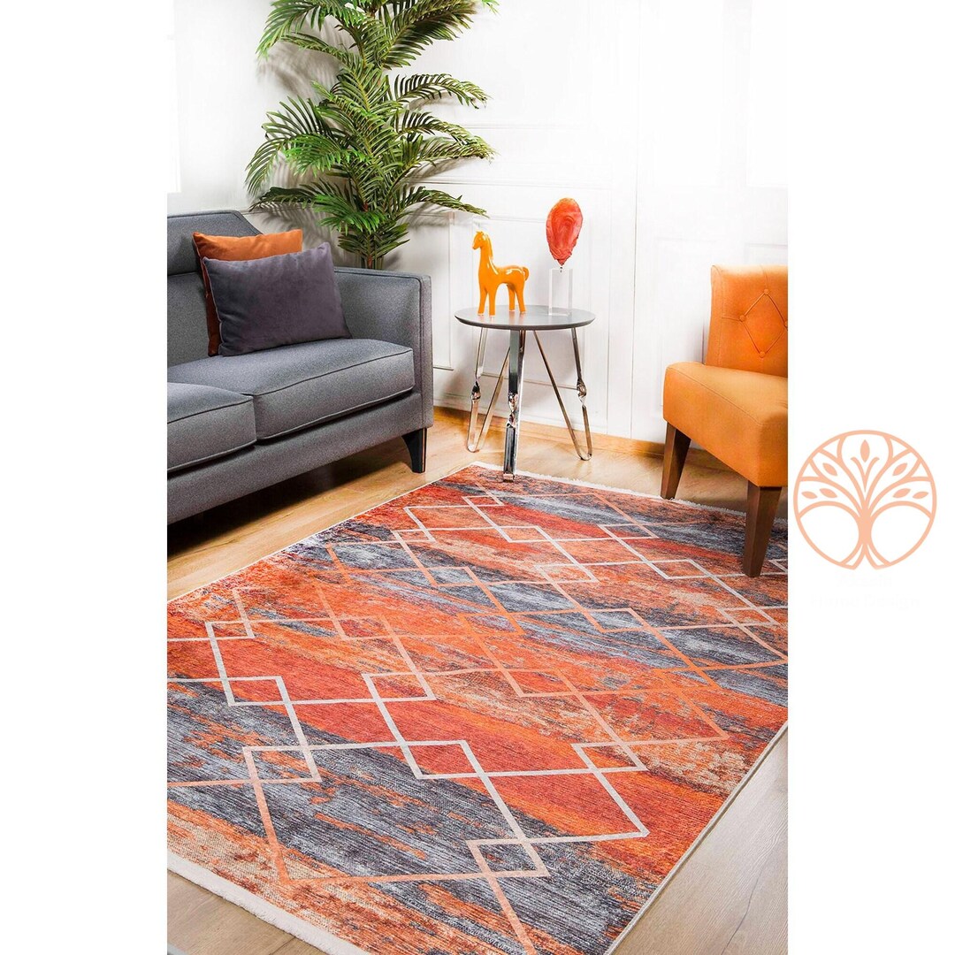 Rubber Rug Diamond Pattern Diamond Pattern Rug|machine-washable Non-slip Rug|orange Gray ...