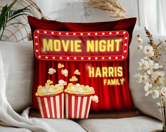 Personalized Cinema Throw Pillow Covers|Custom Movie Time Cushion Case|Home Theater Decor Gift for Him Her