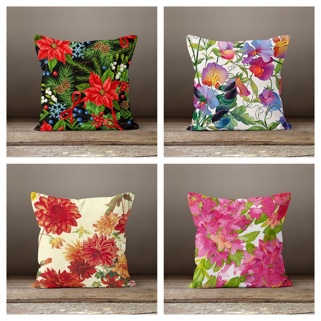 Red Floral Pillow Coverpink Summer Cushion Casedecorative Throw Pillow Casebedding Home