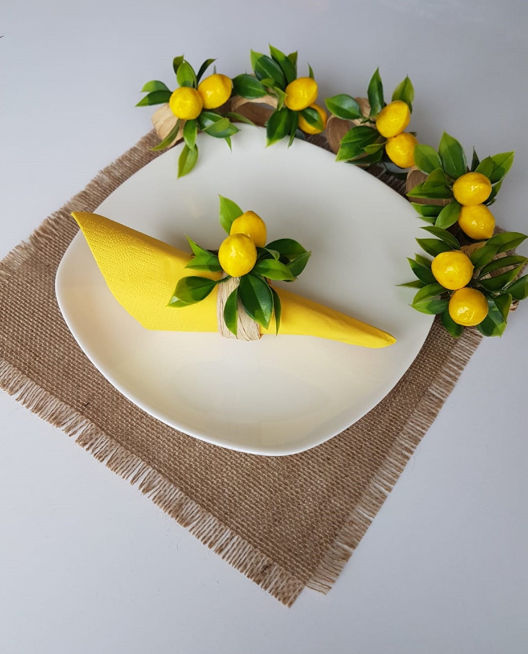 Lemon Napkin Rings Set Of 6, Faux Lemon Summer Farmhouse Napkin Ring Holder Dining Table Decor Banquet Wedding Birthday Thanksgiving Christmas Easter Hol