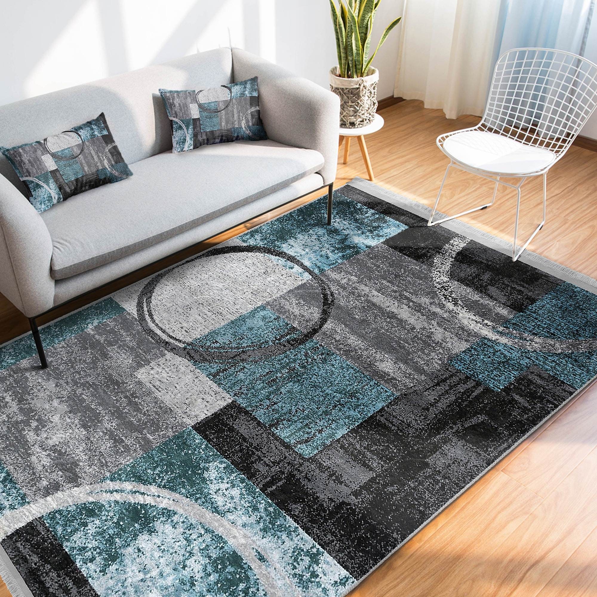 Grey Black Boho Tribal Area Rug Vintage Irregular Pattern - Temu