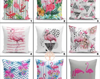 Flamingo Pillow Cover|Pink Flamingo Cushion Cover|Housewarming Floral Pink Flamingo Decor|Gift Ideas|Decorative Flamingo Throw Pillow