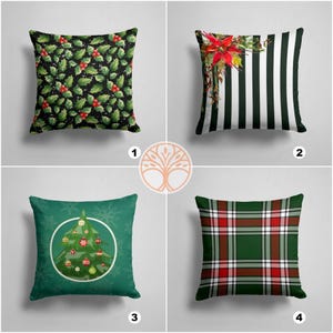 Federa per cuscino natalizio/Federe per cuscino natalizio/Federe per cuscino con stella di Natale a righe/Decorazioni per la casa con bacche rosse/Idee regalo di Natale/Cuscino con albero di pino/Cuscino a quadri