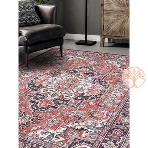 Tapete turco | Tapete de design étnico | Tapete antiderrapante lavável à máquina com aparência vintage | Tapete antiderrapante multifuncional oriental tradicional