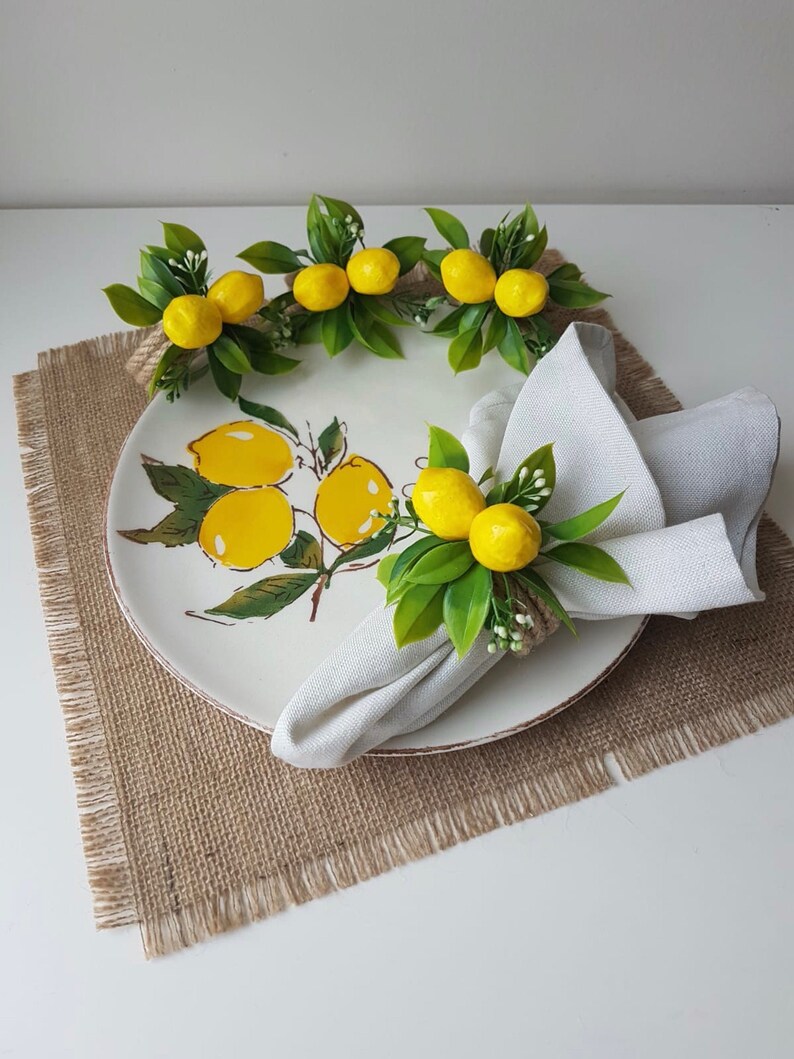 Faux Lemon Napkin Ring|White Floral Lemon Napkin Holder|Farmhous Faux Lemon Napkin Ring|White Floral Lemon Napkin Holder|Farmhous