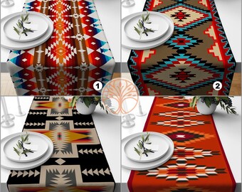 Rug Design Table Runner|Terracotta Southwestern Table Top|Aztec Print Home Decor|Authentic Rug Tabletop|Farmhouse Style Geometric Tablecloth
