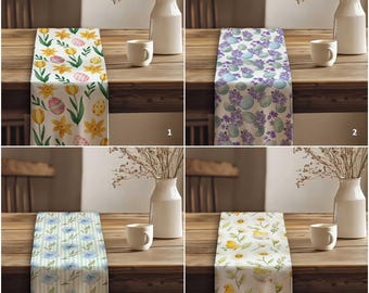 Chick Print Easter Table Runner|Happy Easter Kitchen Decor|Flower Patterned Egg Holiday Decor|Spring Tablecloth