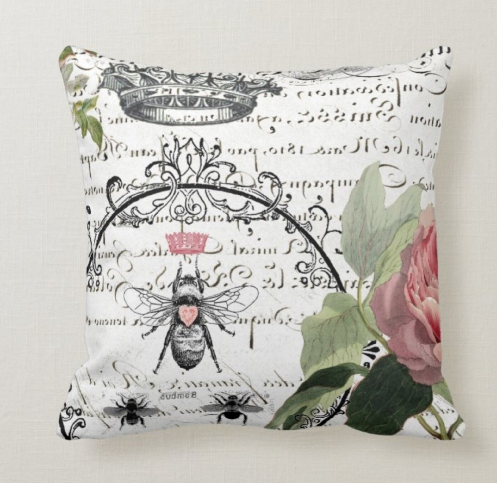 Queen Bee Pillow Casefloral Bee Pillow Coverdecorative Etsy