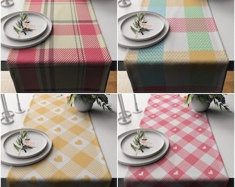 Karierter Tischläufer|Geometrische Tischdecke|Dekorative Tischplatte|Karo Wohndekor|Abstrakte Küchendekoration Geschenk|Herz Print Tischdekoration