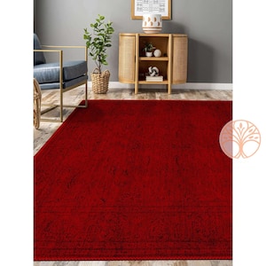 Tapete oriental vermelho | Tapete vermelho antiderrapante lavável à máquina | Tapete étnico turco | Tapete tradicional antiderrapante multifuncional da Anatólia para sala de estar