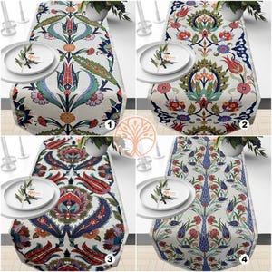 Tile Pattern Table Runner|Turkish Tulip Tile Pattern Tapestry Fabric Runner|Authentic Gobelin Decor|Farmhouse Table Decor|Florals Tablecloth