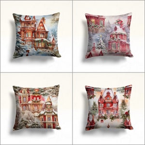 Copricuscino con motivo a neve/Copricuscino natalizio a forma di casa invernale/Copricuscino invernale natalizio/Copricuscino accogliente per veranda/Copricuscino con motivo a pino