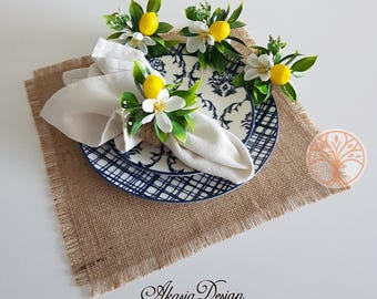 Portatovaglioli a forma di limone finto/Anello portatovaglioli floreale a forma di limone/Decorazione da tavola in stile rustico/Decorazione da tavola per matrimoni estivi/Centrotavola/Decorazione rustica per la cucina