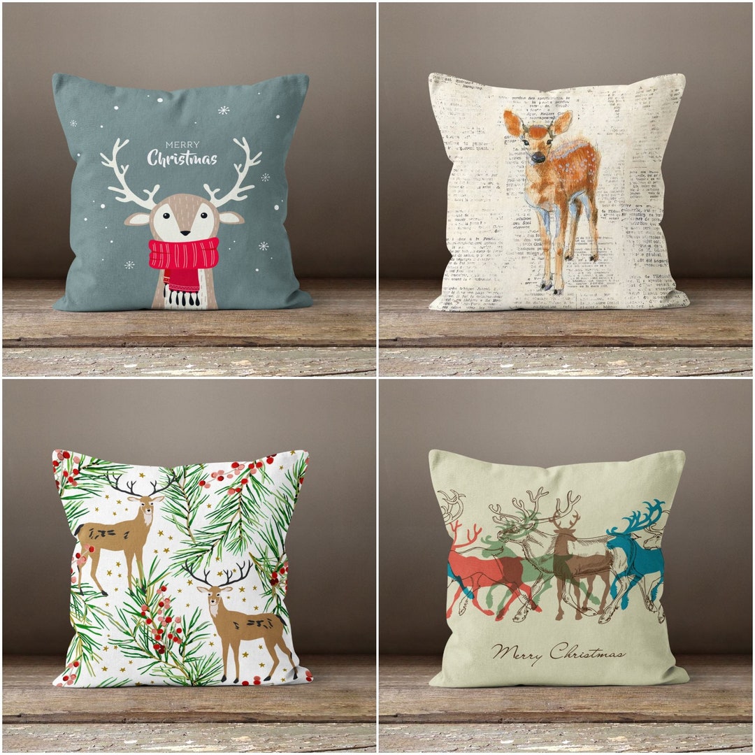 Deer Pillow Coverchristmas Cushion Casemerry Xmas Deer Pillowdecorative Winter Pillowdear Home Decorxmas Gift Ideadeer Throw Pillow Etsy