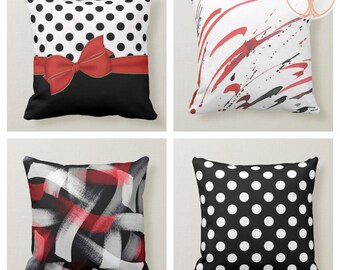 Red Ribbon Throw Pillow Case|polka Dot Pillow Cover|geometric