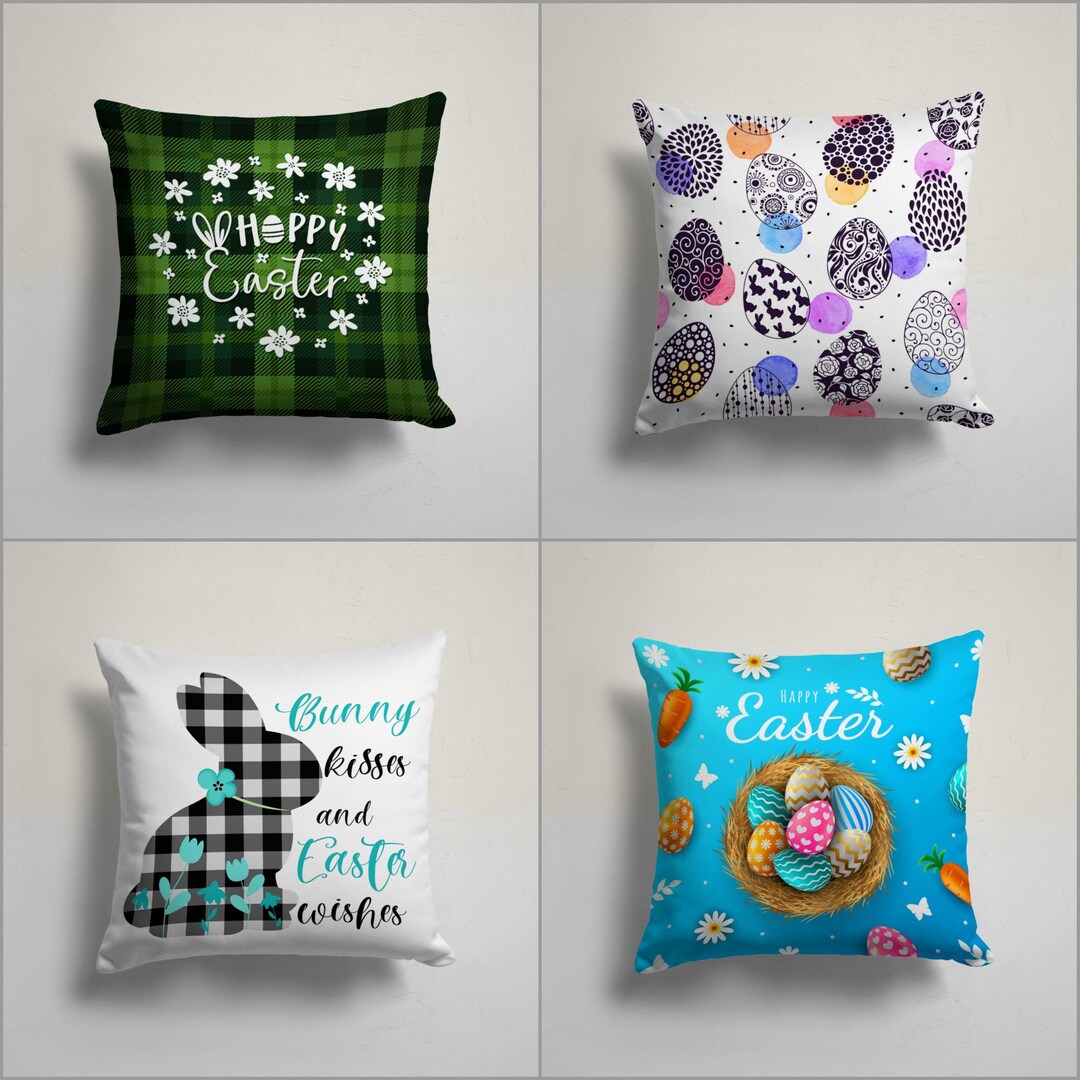 Happy Easter Pillow Cover|bunny Kisses and Easter Wishes Cushion Case ...