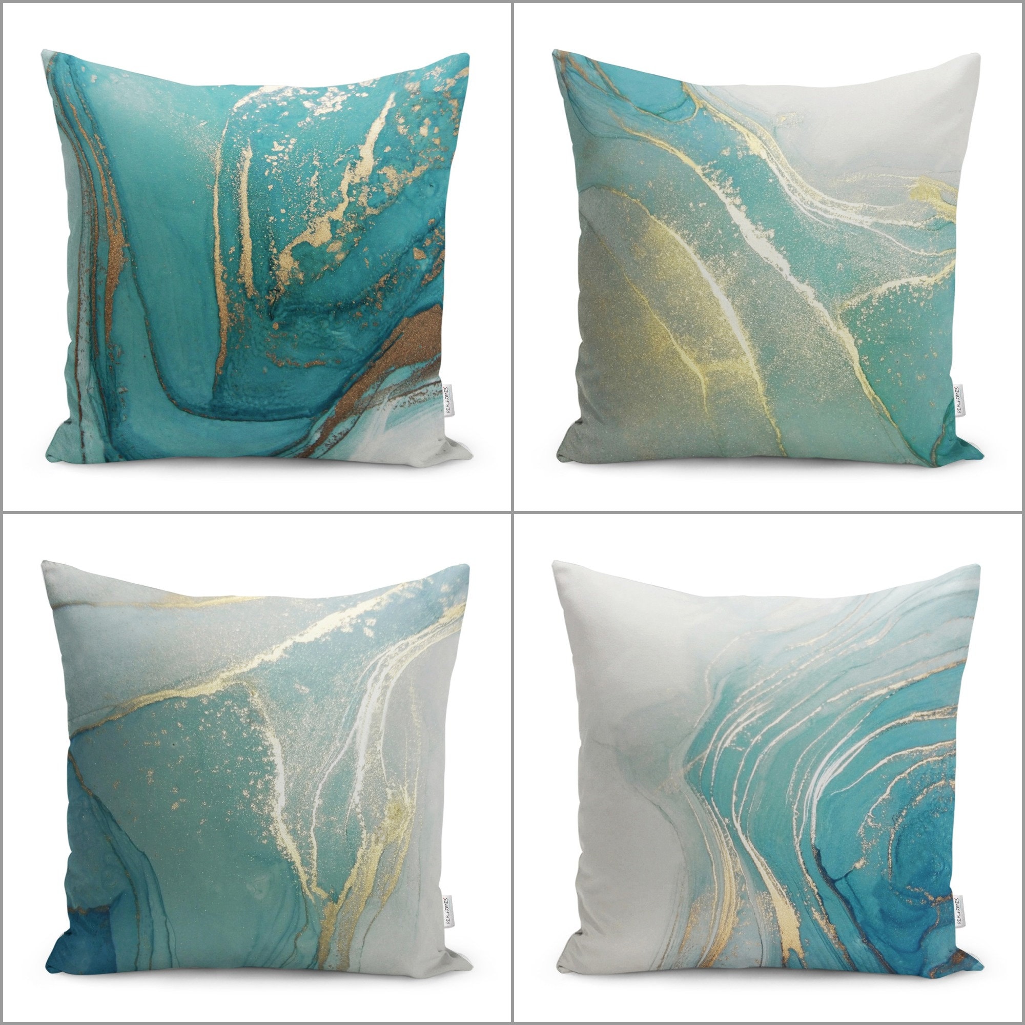 FUTEI Turquoise Linen Decorative Throw Pillow Covers 18x18 Inch Set of 2  Squa