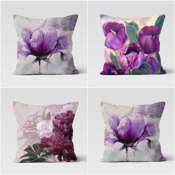Purple Floral Pillow Coversummer Trend Throw Etsy