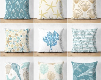 Housse de coussin maison de plage|Taie de coussin côtière élégante|Oreiller décoratif créatures marines|Oreiller tendance été|Décoration d'intérieur côtière