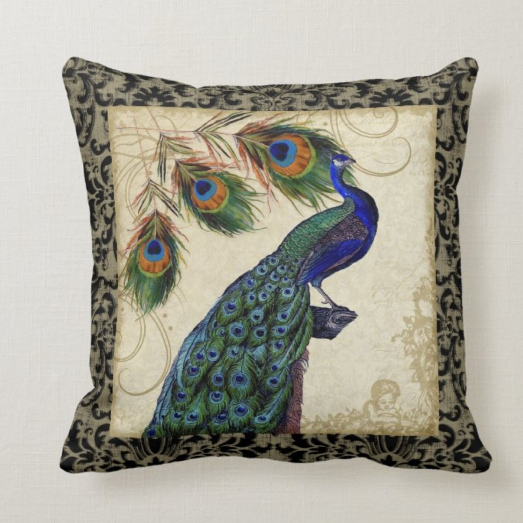 Decorative Peacock Pillow Casecushion Coveranimal Print Home Etsy