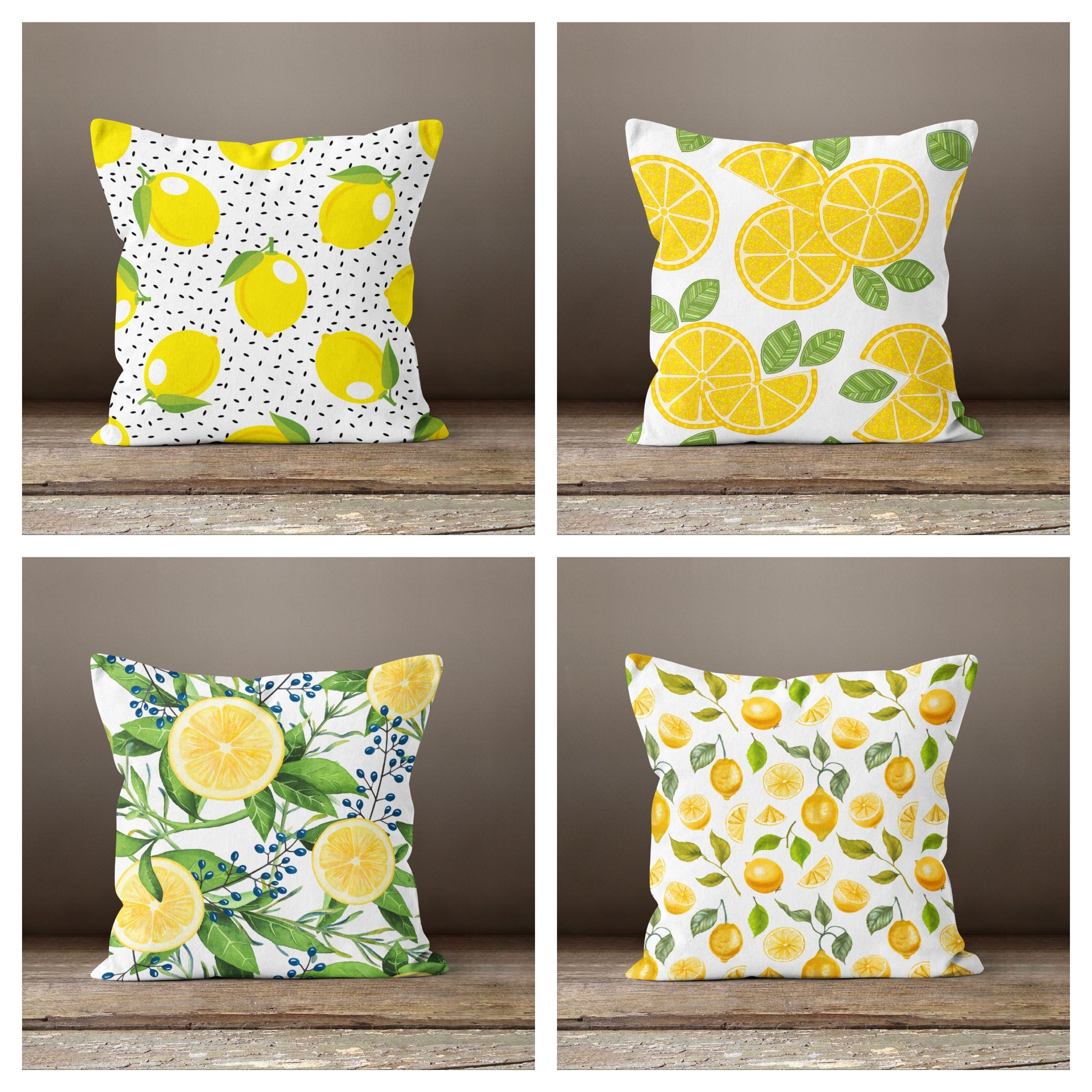Floral Lemon Pillow CaseYellow Lemon Cushion CoverDecorative Etsy
