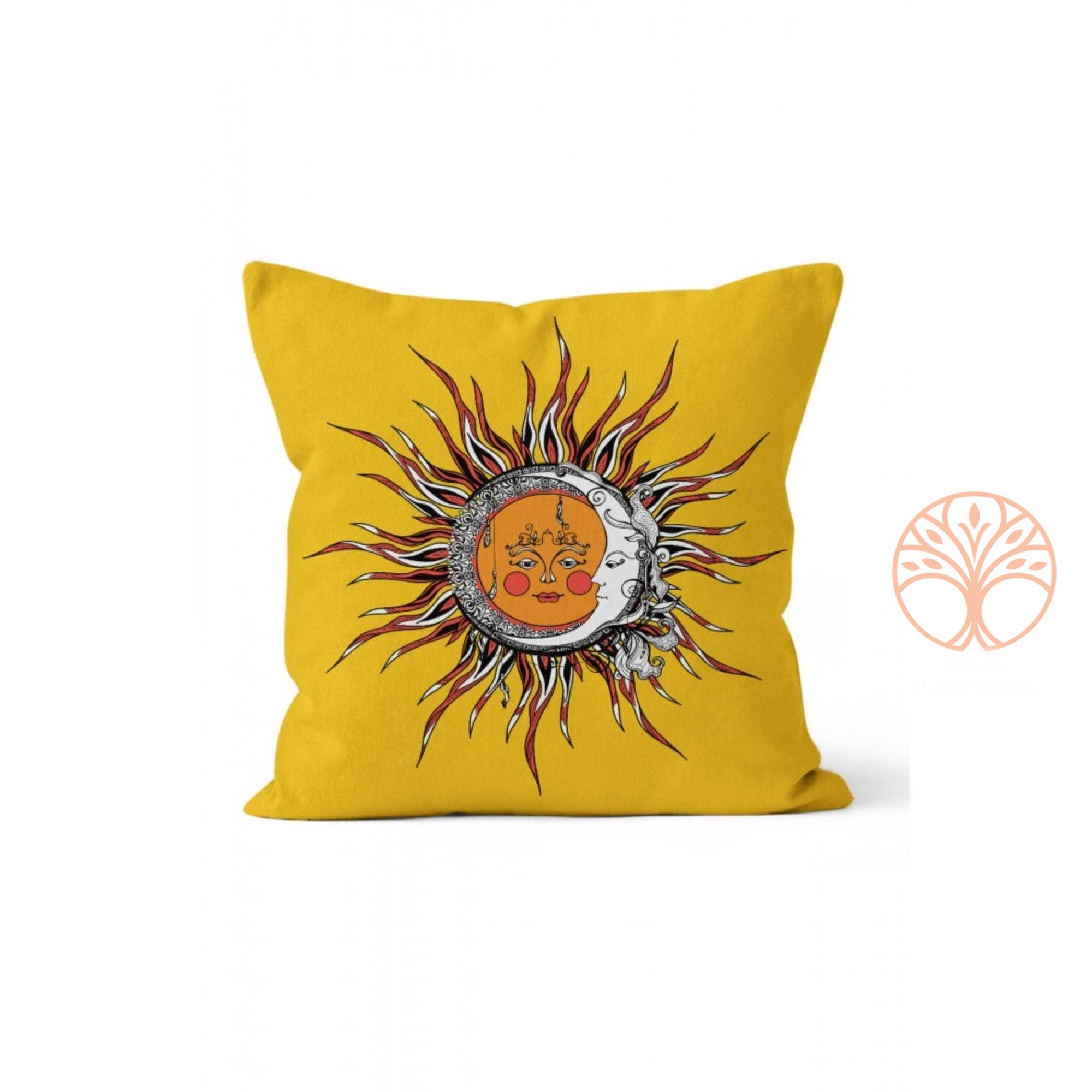 Sun and Moon Pillow Cover|yellow Sun Cushion Case