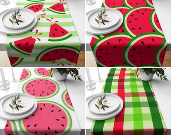 Watermelon Table Runner|Fruit Print Tablecloth|Decorative Tabletop|Plaid Home Decor|Farmhouse Kitchen Decor|Housewarming Fruit Table Runner
