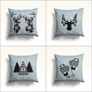 Federa per cuscino natalizio/federa per cuscino con cervo natalizio/decorazione per la casa natalizia/federa per cuscino con tendenza invernale/cuscino da esterno con corno di cervo, albero di pino e guanto