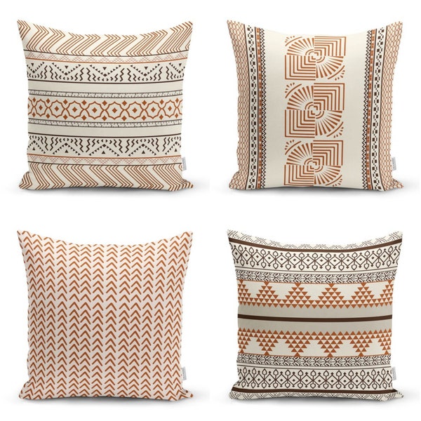 Housse de coussin nordique|Taie de coussin scandinave|Taie d'oreiller couleur brique|Tapis ethnique tribal design|Décoration d'intérieur | Dessus de coussin authentique