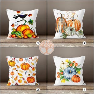 Fall Trend Pillow Cover|Pumpkin Throw Pillow Top|Bird Cushion Case|Floral Pumpkin Home Decor|Housewarming Farmhouse Living Room Pillow Top