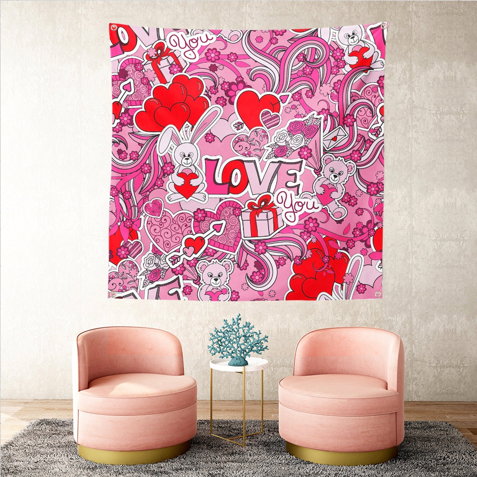 Valentine's Day Wall Tapestrylove Wall Hanging Arti Love Etsy