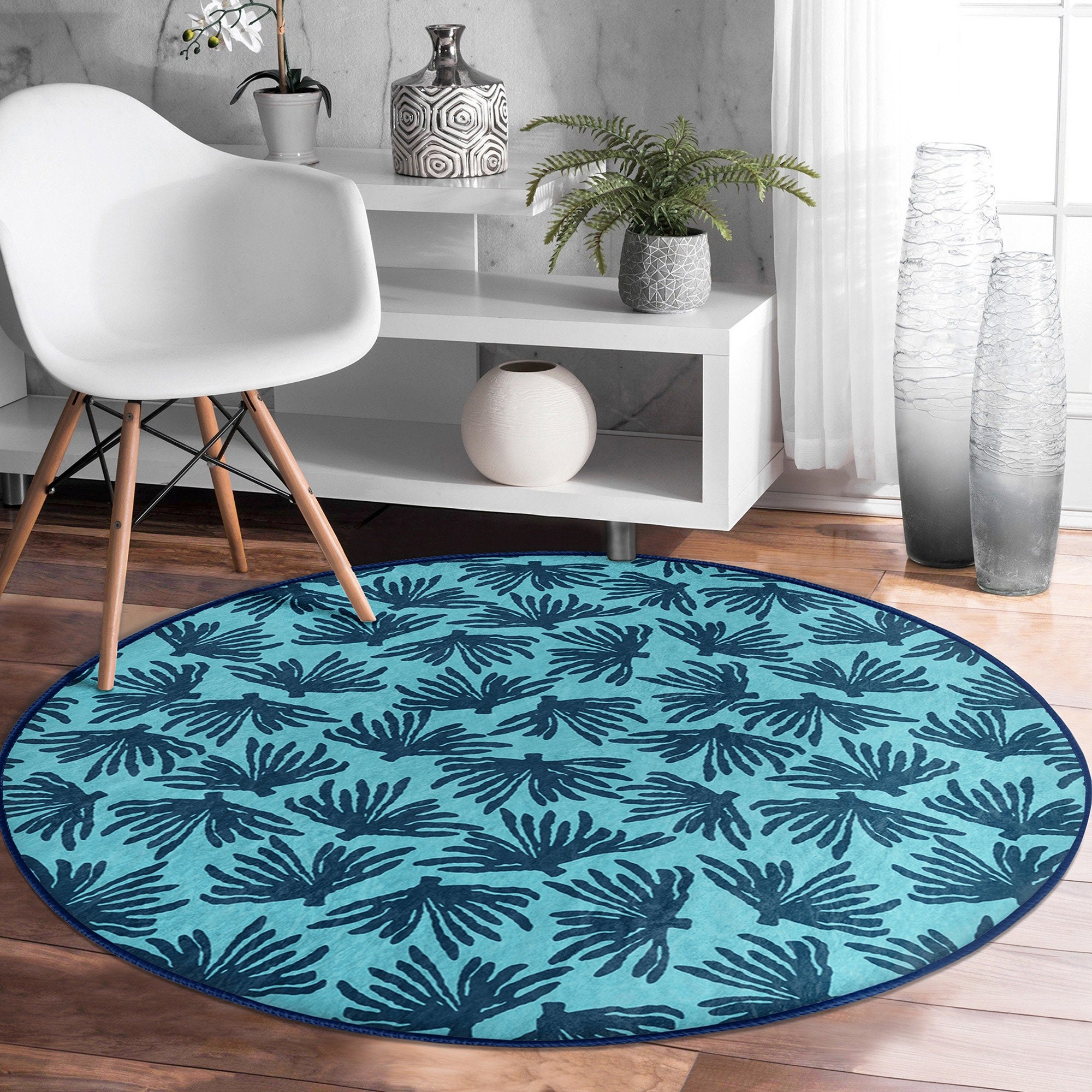 Beach House Round Rug|non-slip Round Carpet|decorative Seaweed and