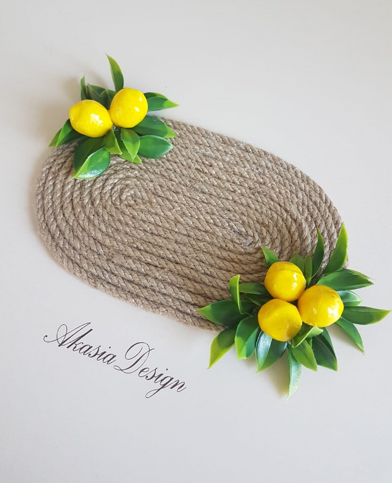 Set of Jute Rope Lemon Napkin Rings and Candleholders rustic Etsy