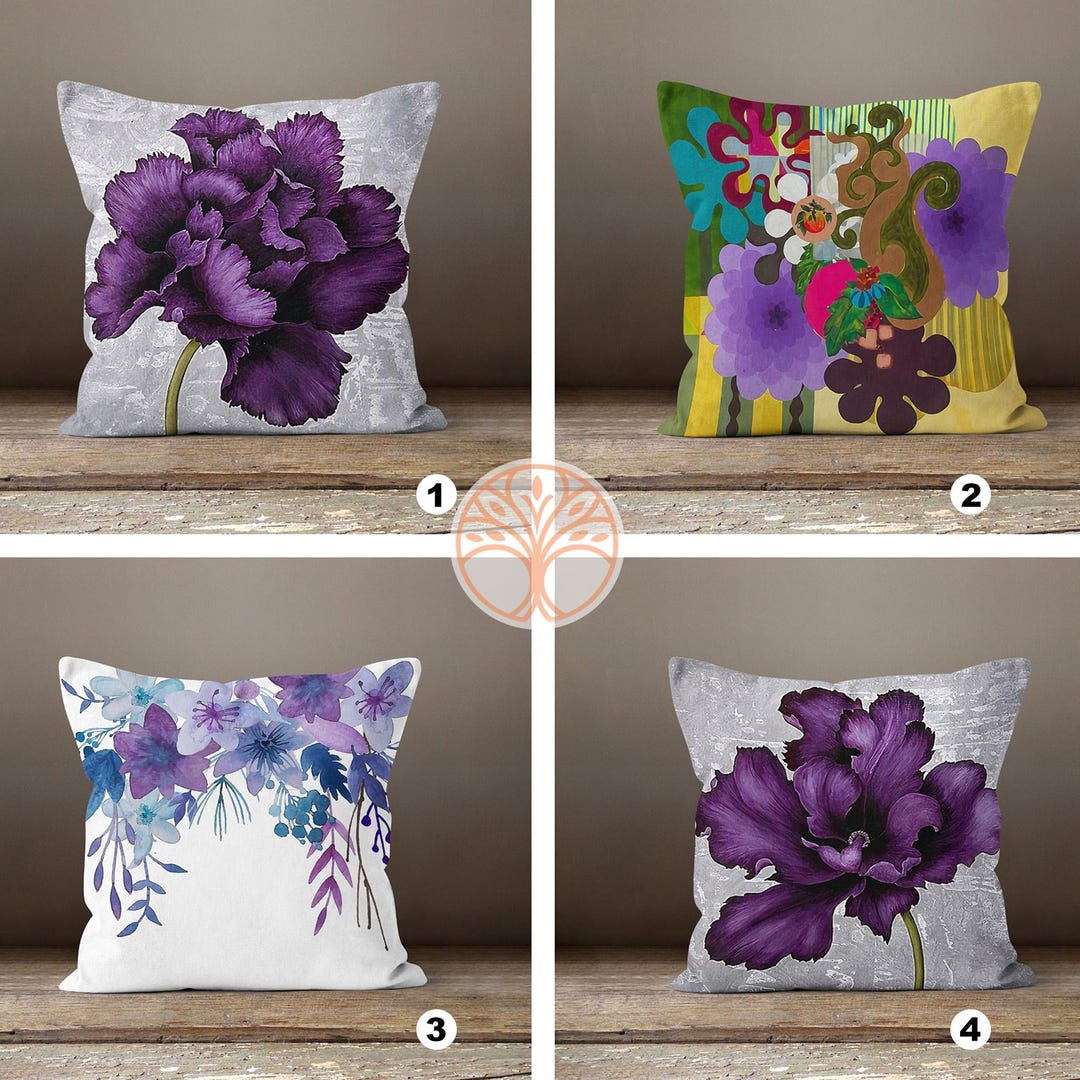 Purple Floral Pillow Cover|summer Cushion Case|decorative Throw Pillow  Case|bedding Home Decor|housewarming Farmhouse Style Pillow Case - Etsy, image size:1080x1080