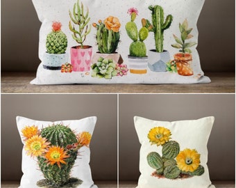 Floral Cactus Pillow Cover|Cactus Cushion Case|Decorative Lumbar Pillow Case|Boho Bedding Decor|Housewarming Pillow|Cactus Throw Pillow Case