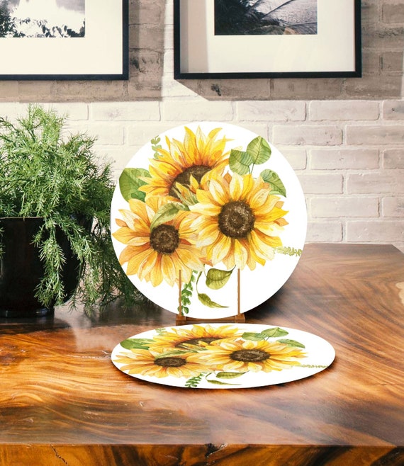 Mantel individual con diseño de girasoles florales y lujosos, tela lavable  a máquina, juego de manteles individuales, perfecto para cocina, mesa de