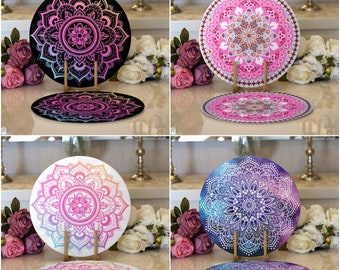 Tiled Mandala Placemat|Set of 2 Tiled Mandala Supla Table Mat|Decorative Round American Service Dining Underplate|Purple and Pink Coasters