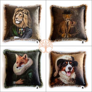 Royal Animal Pillow Cover|Frilly Lion, Tiger Cushion Case|Pet Costume Pillowcase|Fox and Dog Throw Pillow Cover|Animal Portrait Cushion Case