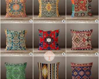 Digital Print Southwestern Pillow Cover|Rug Kilim Design Pillow Cushion Case|Worn Looking Aztec Print Ethnic Home Decor|Authentic Pillow Top
