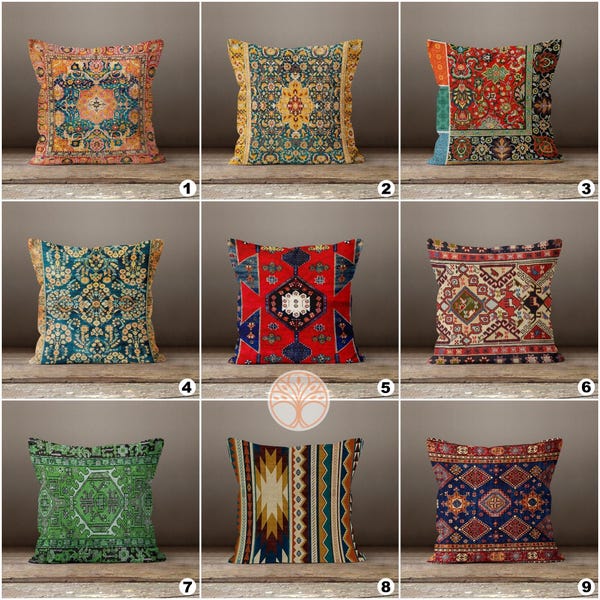 Digital Print Southwestern Pillow Cover|Rug Kilim Design Pillow Cushion Case|Worn Looking Aztec Print Ethnic Home Decor|Authentic Pillow Top