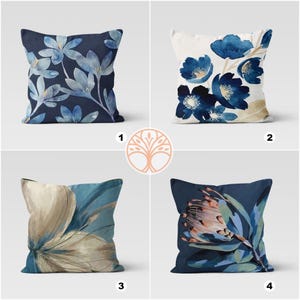 Funda de almohada decorativa azul/Decoración para el hogar estilo casa de campo en azul y beige/Funda de almohada bohemia/Funda de cojín floral/Funda de almohada decorativa para inauguración de casa