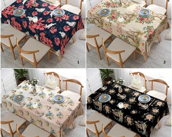 Floral Easter Tablecloth|Spring Trend Tabletop with Egg Print|Farmhouse Tablecloth|Rustic Kitchen Decor|Bunny Print Table Cover