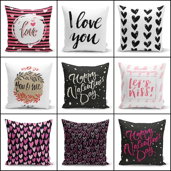 Love Throw Pillow Covervalentine's Day Heart Print Pillow Topromantic Home  Decorhappy Valentine's Day Accent Pillowlet's Kiss You and Me 