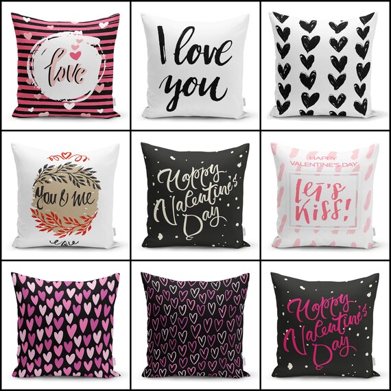 Love Throw Pillow Covervalentine's Day Heart Print Pillow Topromantic Home  Decorhappy Valentine's Day Accent Pillowlet's Kiss You and Me 