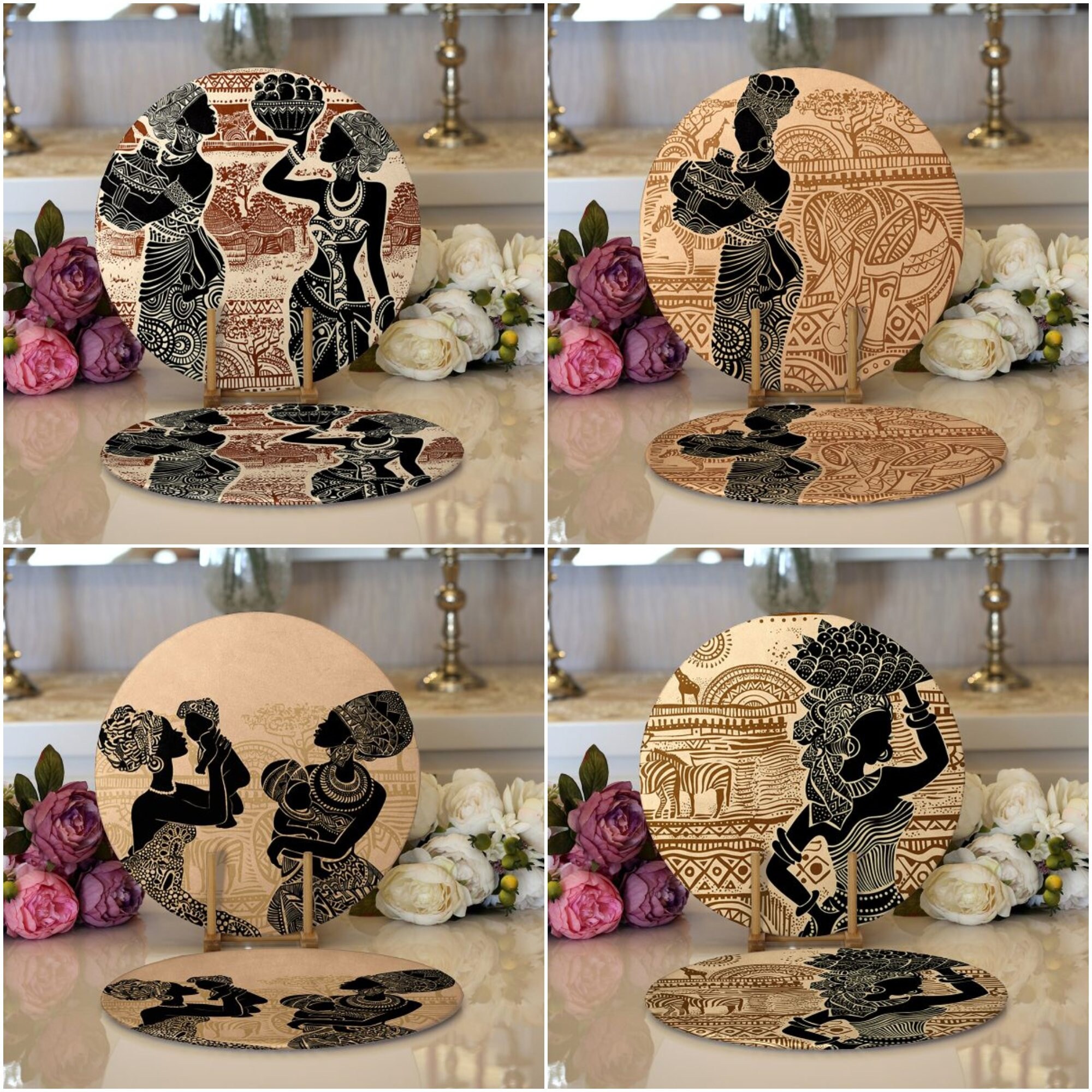 ABAKUHAUS Set 4 Tovagliette Americane Egiziane In Tessuto 45x30 Cm Geroglifici Sabbia