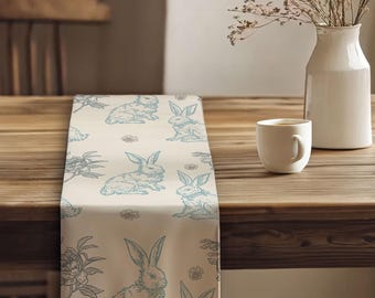 Pale Easter Table Runner | Bunny Egg Floral Spring Holiday Decor