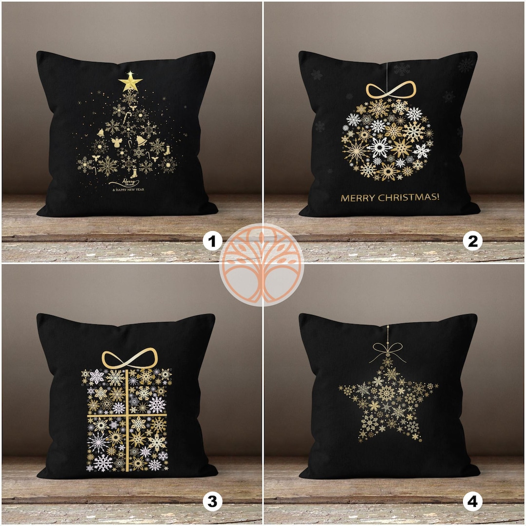 Christmas Pillow Coverblack Gold Christmas Decordecorative Winter Pillow Casesnowflake Xmas Throw Pillowmerry Xmas Outdoor Pillow Cover Etsy UK