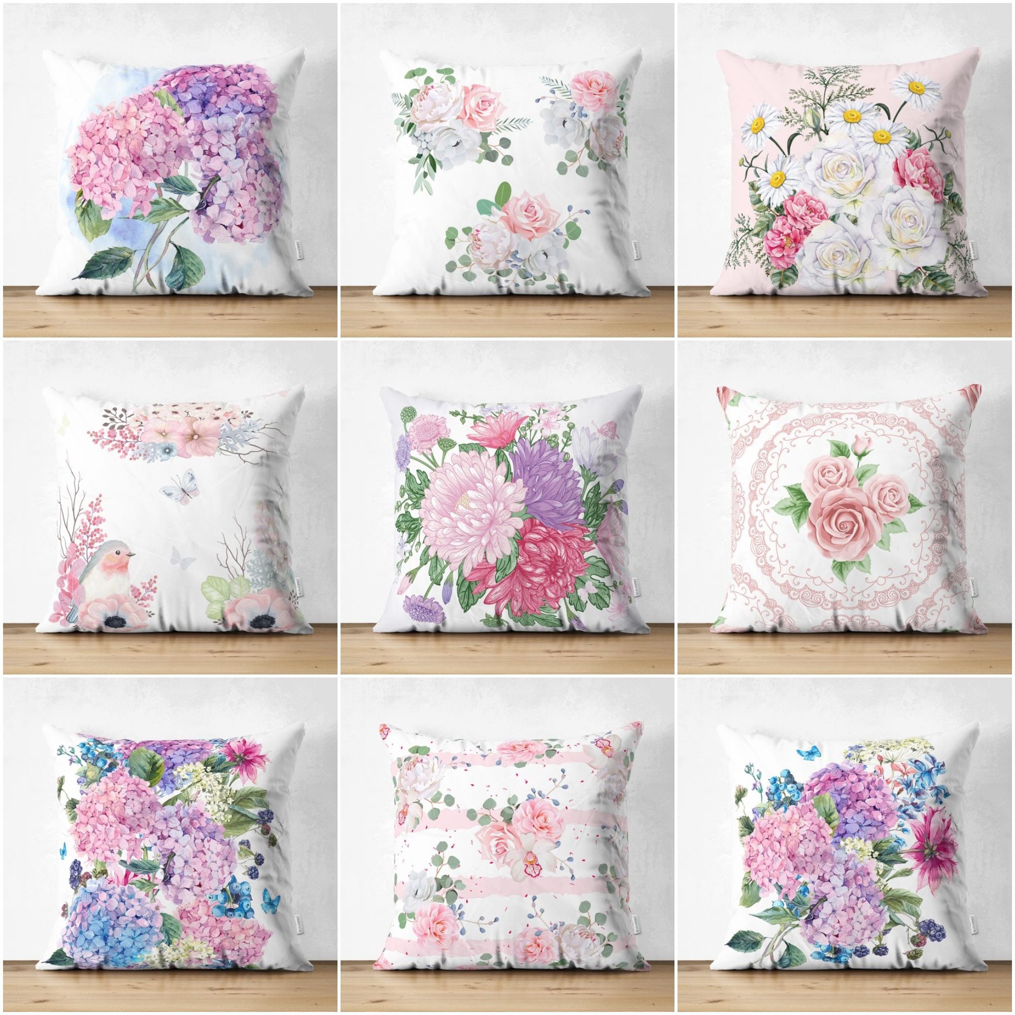 Vctops Spring Floral Tufted Velvet Throw Pillow Cover - 18x18 Inch, Pink, Invisible Zipper, Decorative Cushion Case
